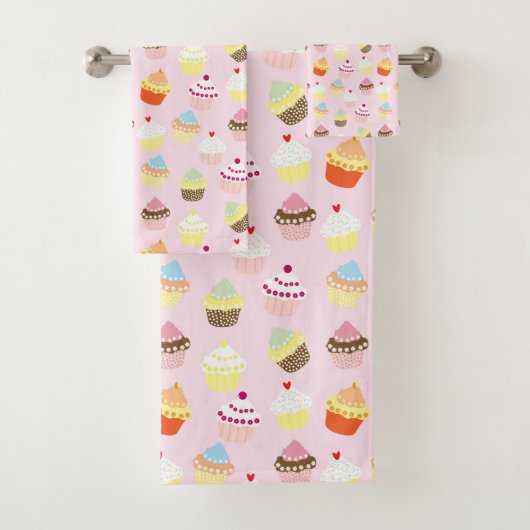 JEU DE SERVIETTES DE BAIN CUPCAKES DOUCES (En situation)