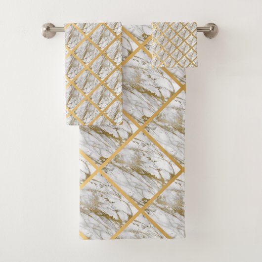 JEU DE SERVIETTES DE BAIN DE LUXE MARBRE BLANC GOL (En situation)