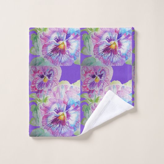 Jeu de serviettes de bain fleuris en violet (Gant de toilette)