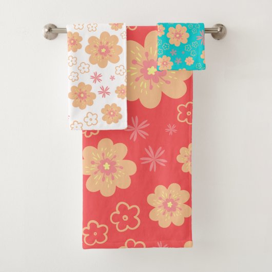 Jeu de serviettes de bain Motif à fleurs rétro mod (En situation)
