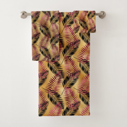 Jeu de serviettes de bain motif en feuille d'or bo (En situation)