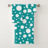 Jeu de serviettes de bain turquoise Spots (En situation)