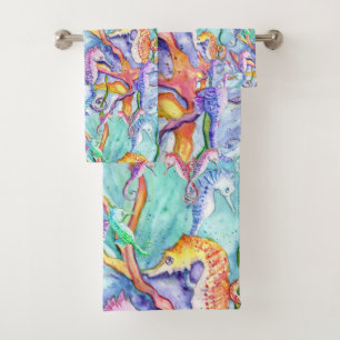 Jeu de serviettes de bains en aquarelle colorée