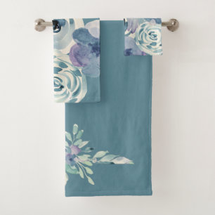Jeu de serviettes de bains florales Turquoise à l'