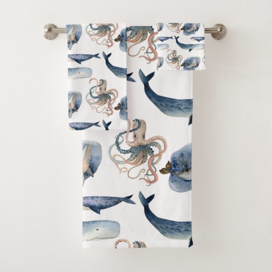 Jeu de serviettes de baleine/pieuvre d'aquarelle m (En situation)