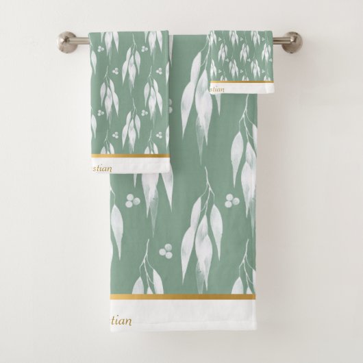 JEU DE SERVIETTES DE CONCEPTION EUCALYPTUS VERT LU (En situation)