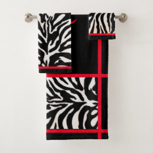 Jeu de serviettes d'impression Zebra noir et rouge