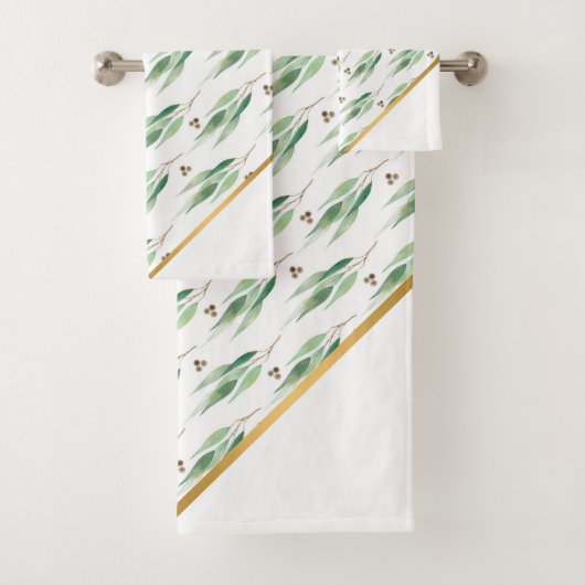 JEU DE SERVIETTES EN BAIN D'OR EUCALYPTUS BLANC LU (En situation)