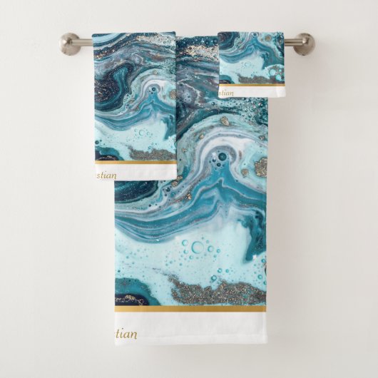 JEU DE SERVIETTES EN MARBRE INSPIRÉ DE L'OCÉAN BLE (En situation)