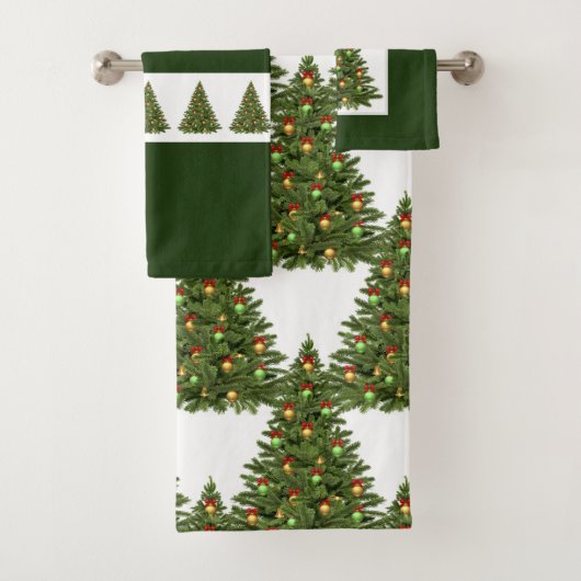 Jeu de serviettes en sapin de Noël vert et blanc (En situation)