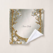 Jeu de serviettes Florales Blanches Ornées Or (Gant de toilette)