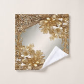 Jeu de serviettes florales ornées d'or moderne (Gant de toilette)
