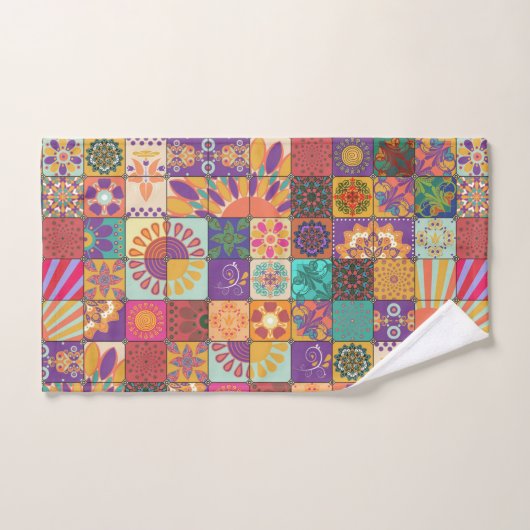 Jeu de serviettes les années 70 Patchwork rétro (Serviette à main)