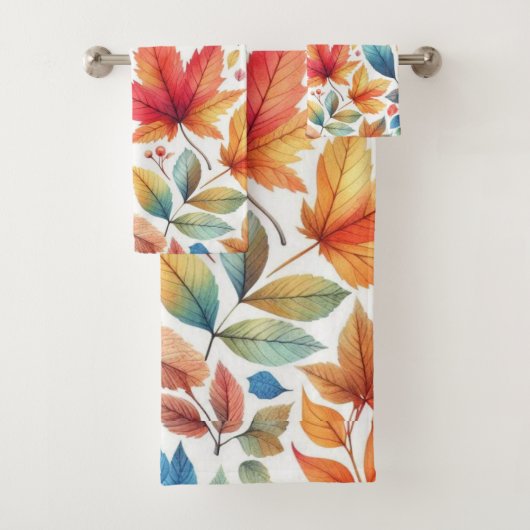 Jeu de serviettes Orange Turquoise Or Feuilles d'a (En situation)