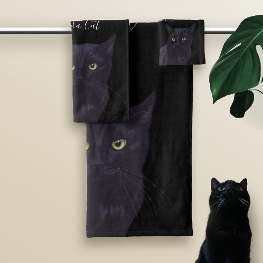 Jeu de serviettes personnalisées Cat Noir Cute Gre
