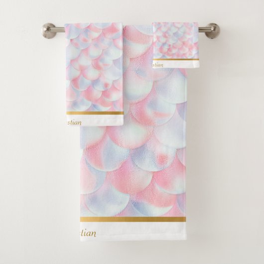 JEU DE SERVIETTES TRIM EN MERMAIN BLEU ROSE LUXE (En situation)