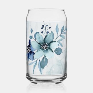 Jeu de Verre Floral Bleu 4 Can