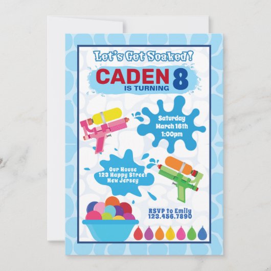 Jeu d'eau Invitation d'anniversaire (Devant)