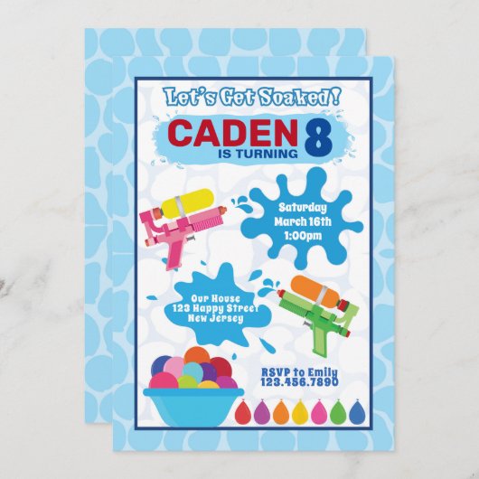 Jeu d'eau Invitation d'anniversaire (Devant / Derrière)