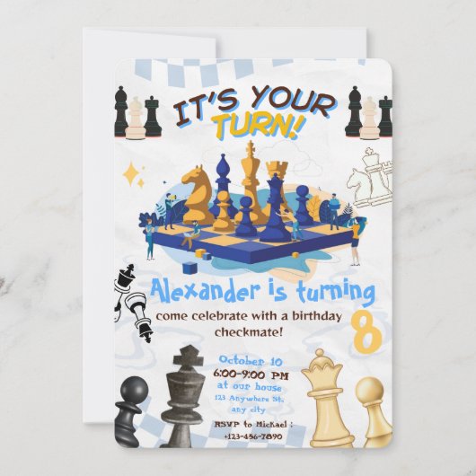 Jeu d'échecs Anniversaire Fête Invitation mat (Devant)