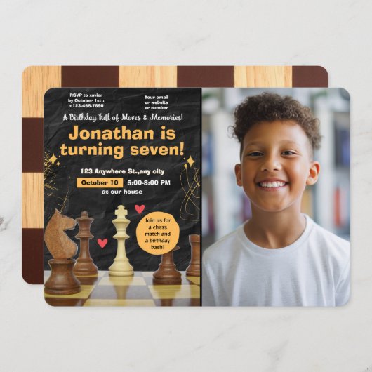 Jeu d'échecs Anniversaire Invitation avec photo (Devant / Derrière)