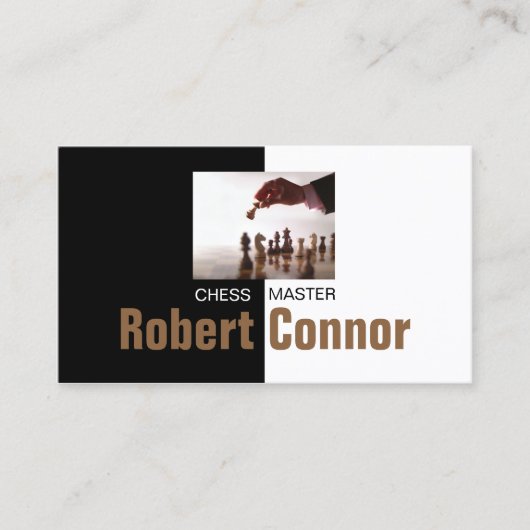 Jeu maître d'échecs Carte de visite noir et blanc (Devant)