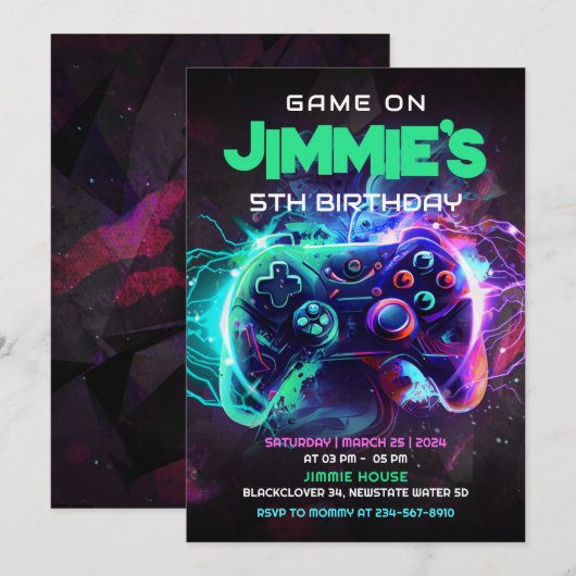 Jeu modifiable sur invitation de fête du 5e annive (Devant / Derrière)