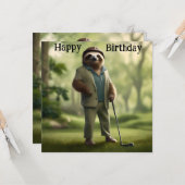Jeu On : Sloth Golf Player Carte d'anniversaire pl (Devant/Arrière en situation)