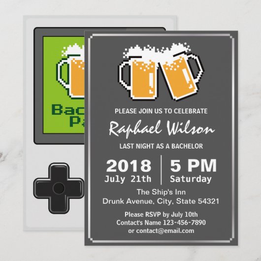 Jeu portable Cartes de fête de Bachelor Boissons D (Devant / Derrière)