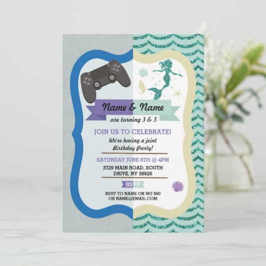 Jeu & Sirène Joint garçon fille Invitations d'anni (Debout devant)