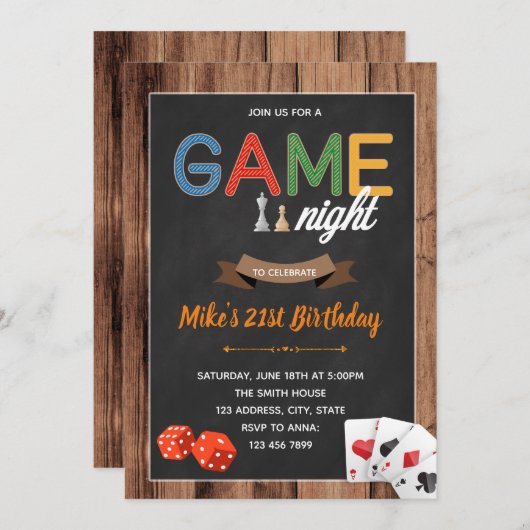 Jeu soirée anniversaire invitation (Devant / Derrière)