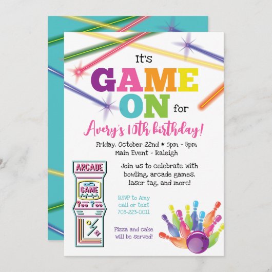 Jeu Sur Arcade Bowling Party Invitation (Devant / Derrière)