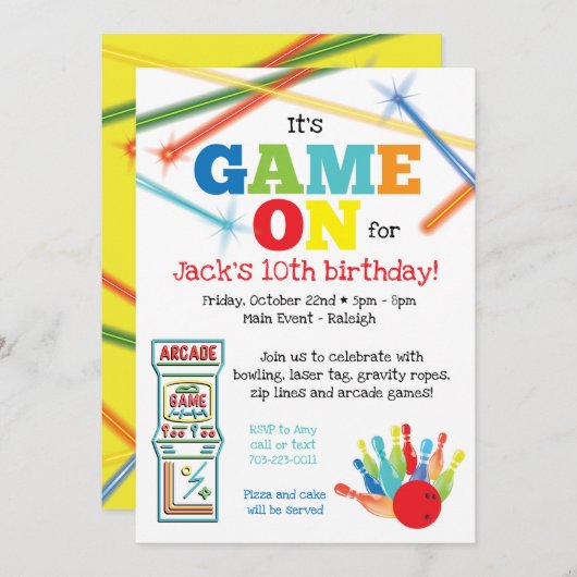 Jeu Sur Arcade Bowling Party Invitation (Devant / Derrière)
