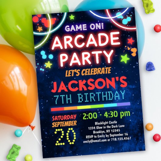 Jeu Sur Arcade Party Anniversaire Invitation
