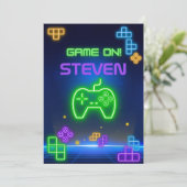 Jeu sur invitation de gamer néon vert, bleu, jaune (Debout devant)