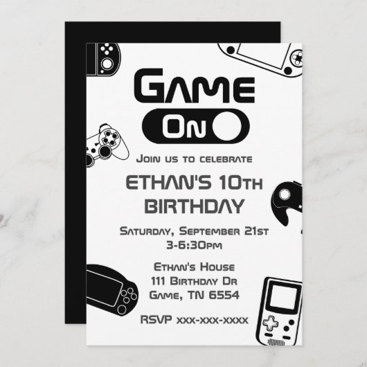 Jeu Sur Vidéo Jeu Anniversaire Invitation (Devant / Derrière)