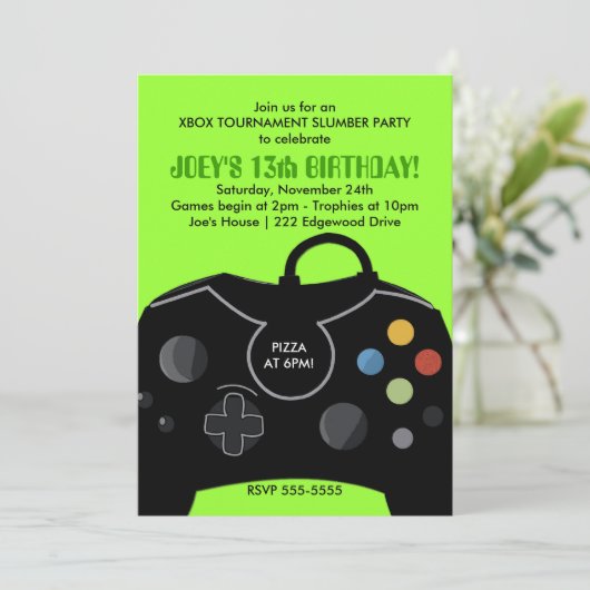 Jeu Vidéo Anniversaire Garçons Invitation Neon Gre (Debout devant)