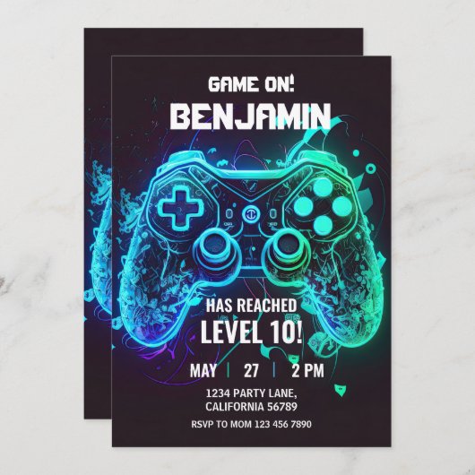 Jeu vidéo Invitation Anniversaire Arcade Invitatio (Devant / Derrière)