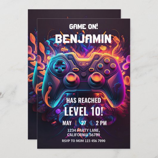 Jeu vidéo Invitation Anniversaire Arcade Invitatio (Devant / Derrière)