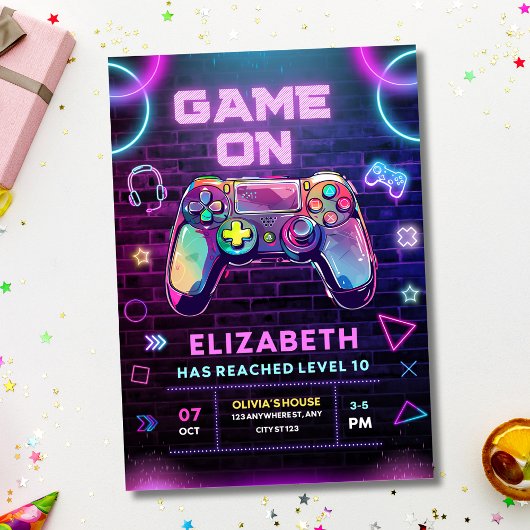 Jeu vidéo invitation Anniversaire, Neon Gamer Part