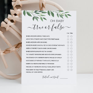 Jeu Vrai ou Faux avec la carte de Baby shower des