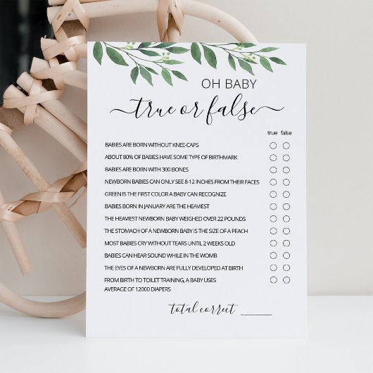 Jeu Vrai ou Faux avec la carte de Baby shower des