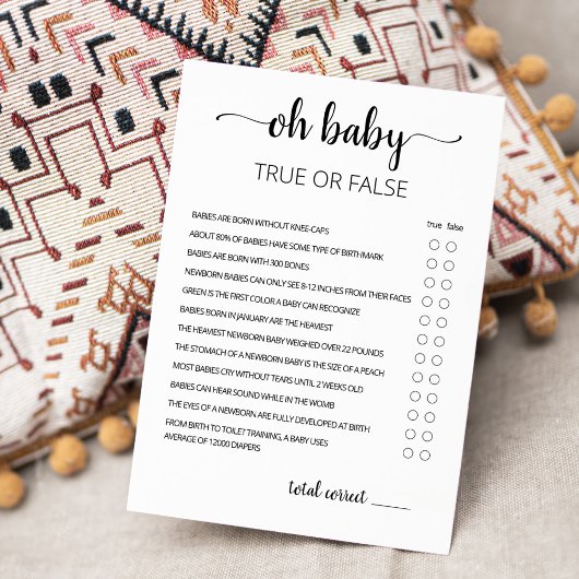 Jeu Vrai ou Faux avec la carte de Baby shower Répo