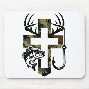 Jeugd Camo geloof jagen vissen kruis haak Christus Muismat