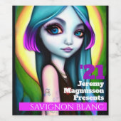 Jeugdige blauw-roze ombre kleur haar meisje custom wijn etiket (Enkel label)