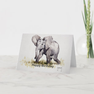 Jeune carte de joyeux anniversaire d'éléphant