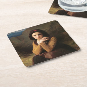 Jeune Femme door Bouguereau Vierkante Kartonnen Onderzetter