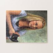 Jeune fille avec le puzzle de chat noir (Horizontal)