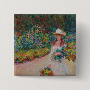 Jeune fille dans le jardin de Giverny, 1888 Vierkante Button 5,1 Cm