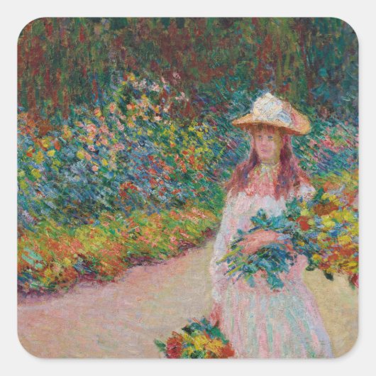 Jeune fille dans le jardin de Giverny, 1888 Vierkante Sticker (Voorkant)